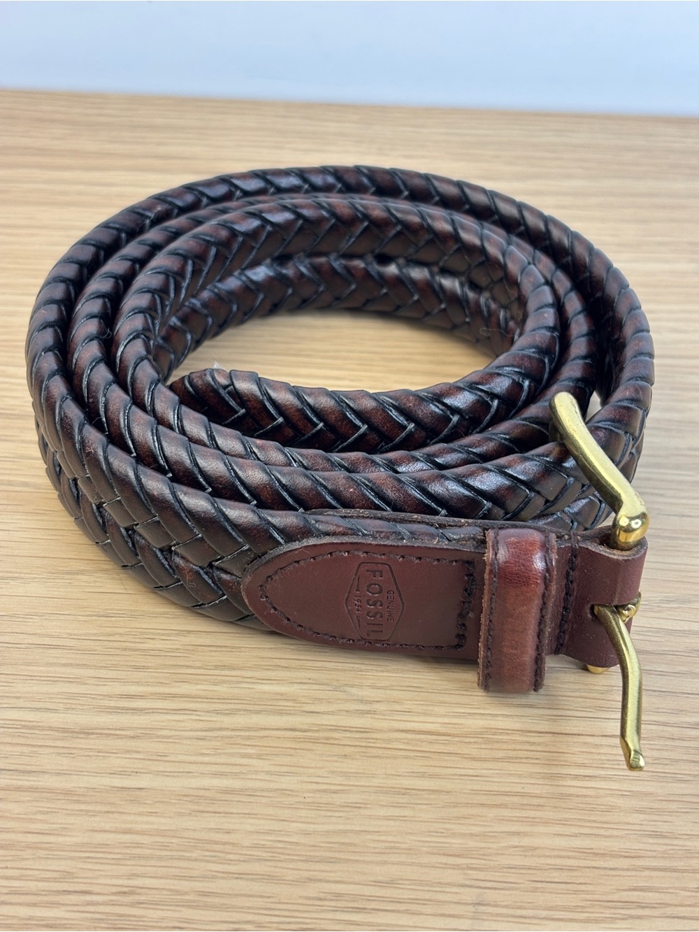 VTG Brown‎ Braided Leather Fossil Belt Brass Buckle